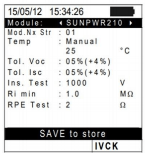 Menu de configuração do teste IVCK HT Instruments