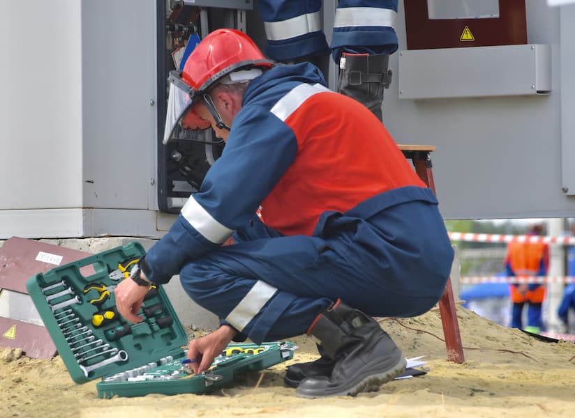 Uma pessoa com equipamentos de manutenção elétrica