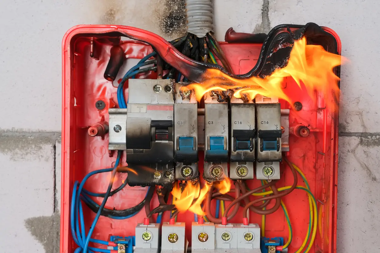 O que é curto-circuito: quadro elétrico pegando fogo